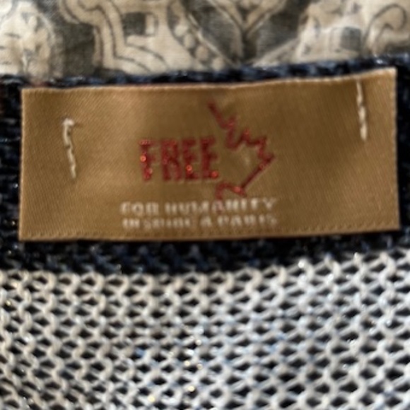 Free For Humanity Navy & Cream Metallic Drip Logo Pullover Sweater OS Oversized - Picture 6 of 10